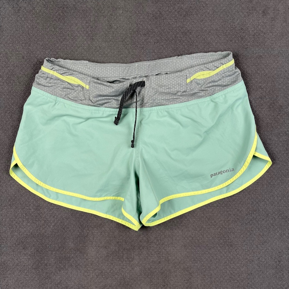 Patagonia Strider Pro Shorts Womens XS Green Yellow Lined Running 2.5 in 24656